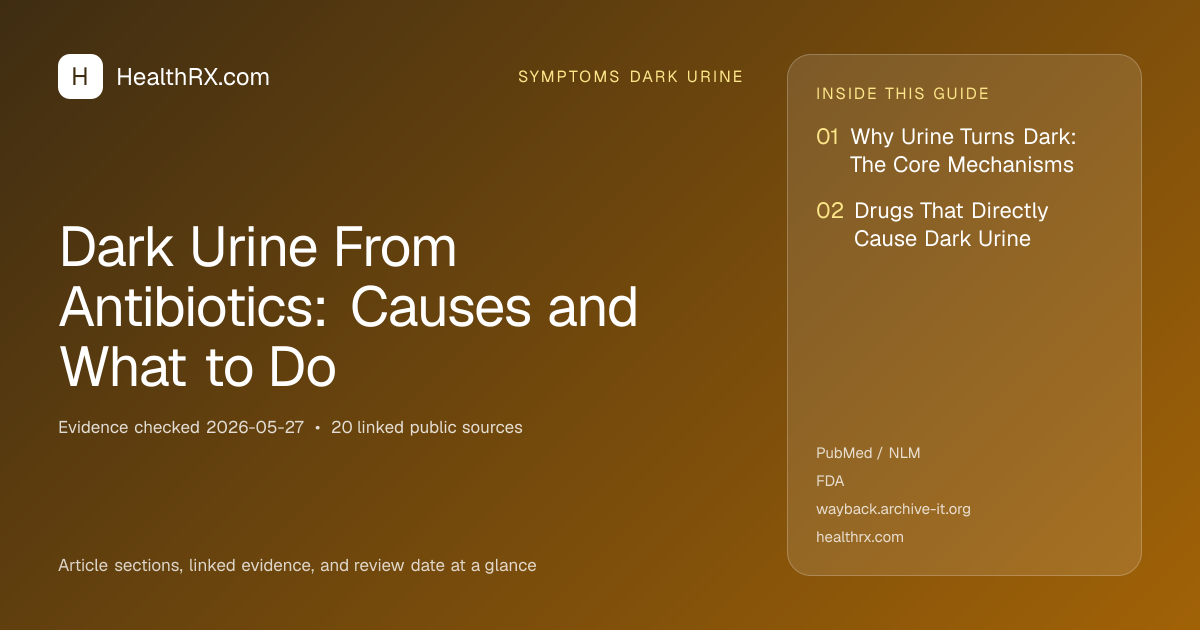 Evidence overview for symptoms dark urine: Dark Urine From Antibiotics: Causes and What to Do