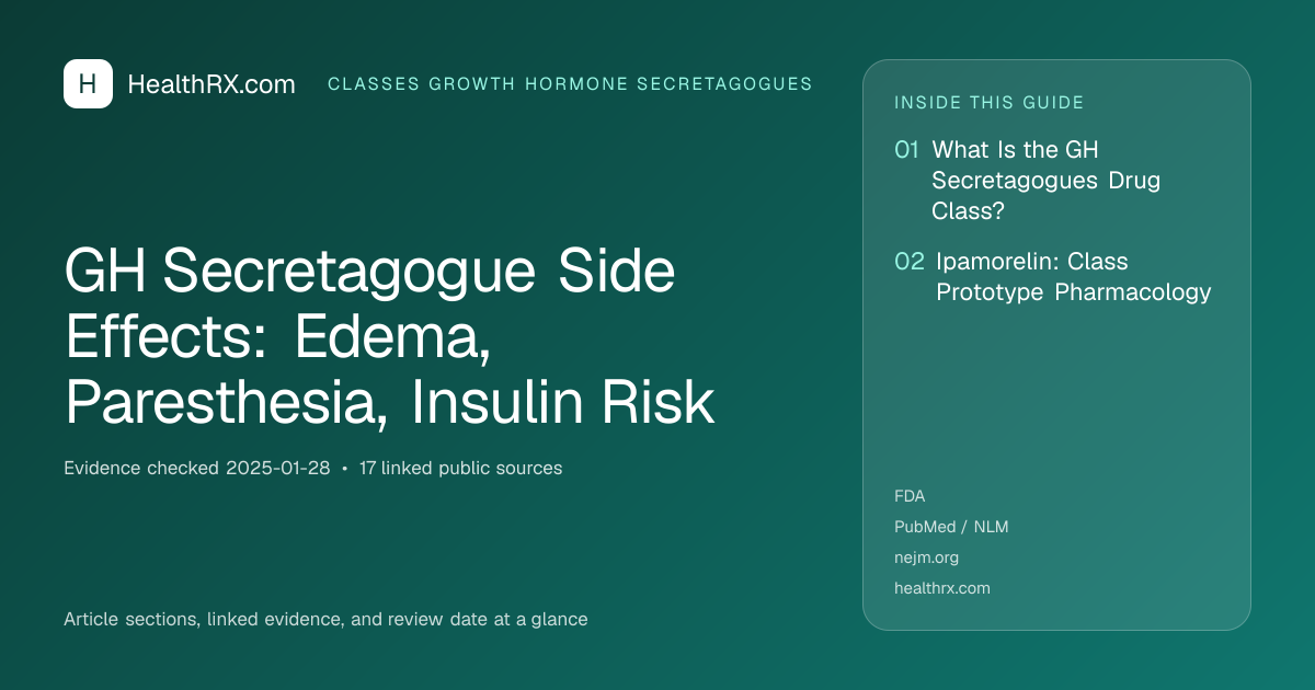 Evidence overview for GH Secretagogue Side Effects: Edema, Paresthesia, Insulin Risk