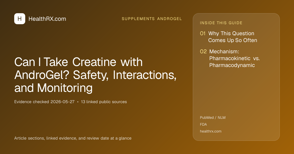 Evidence overview for Can I Take Creatine with AndroGel? Safety, Interactions, and Monitoring
