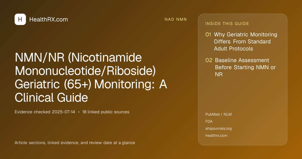 Evidence overview for nad nmn: NMN/NR (Nicotinamide Mononucleotide/Riboside) Geriatric (65+) Monitoring: A Clinical Guide