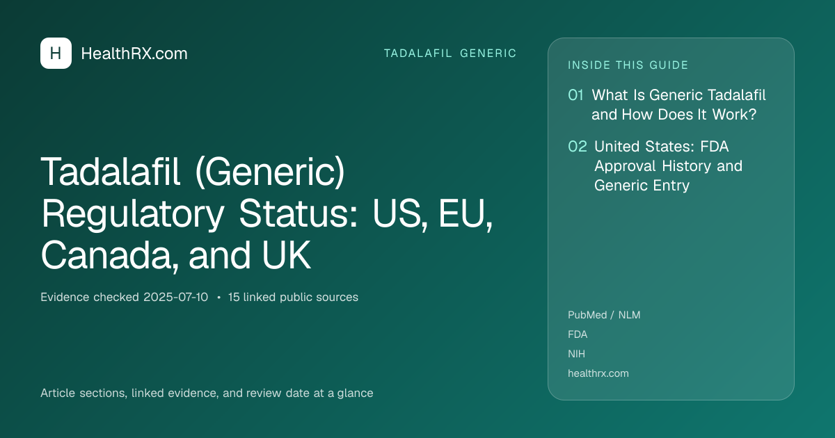 Evidence overview for tadalafil generic: Tadalafil (Generic) Regulatory Status: US, EU, Canada, and UK