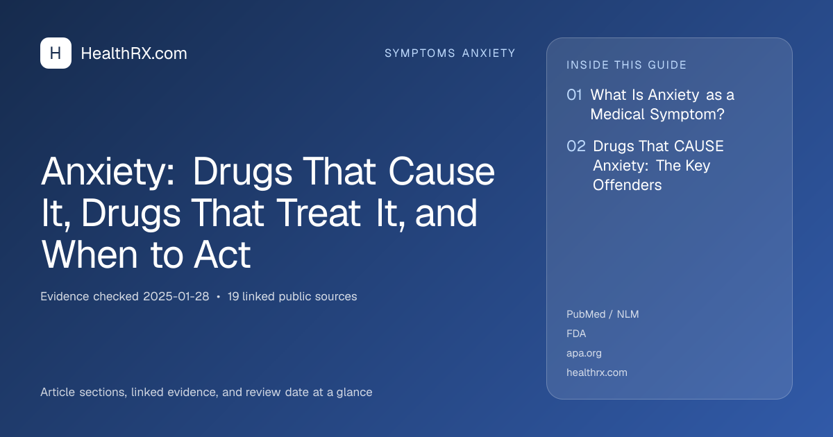 Evidence overview for symptoms anxiety: Anxiety: Drugs That Cause It, Drugs That Treat It, and When to Act