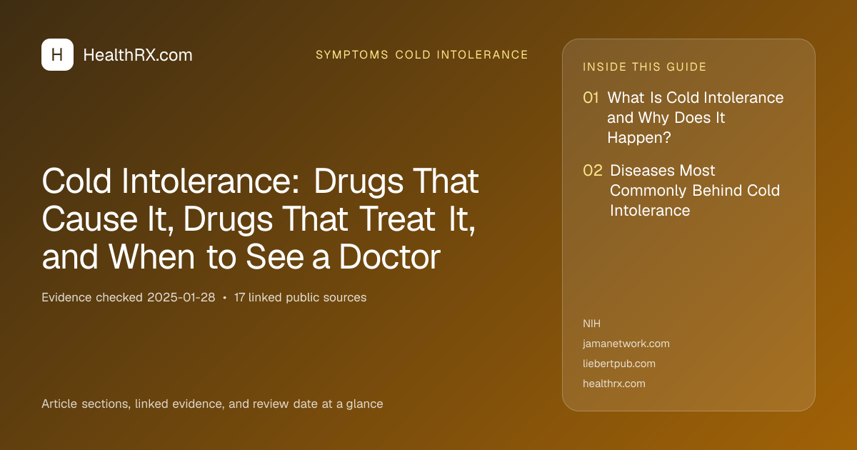 Evidence overview for symptoms cold intolerance: Cold Intolerance: Drugs That Cause It, Drugs That Treat It, and When to See a Doctor