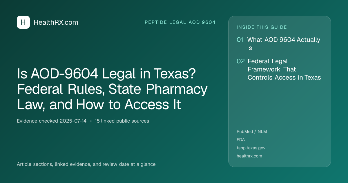 Evidence overview for Is AOD-9604 Legal in Texas? Federal Rules, State Pharmacy Law, and How to Access It