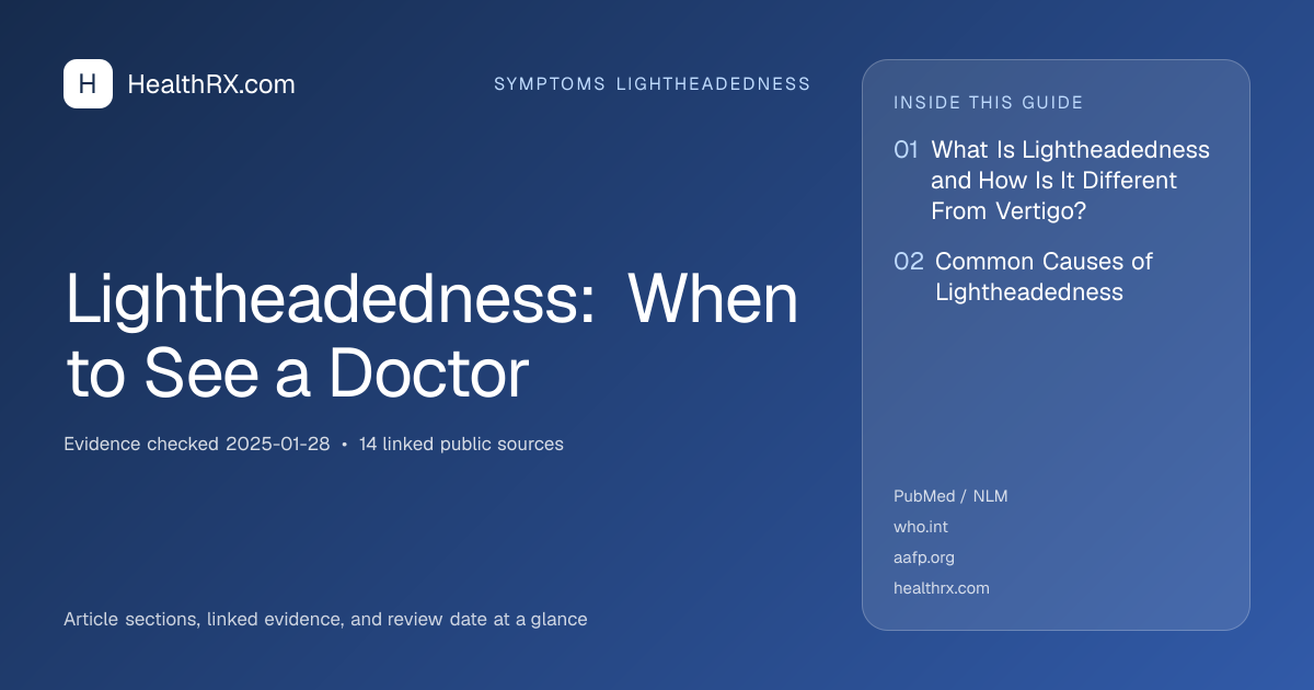 Evidence overview for symptoms lightheadedness: Lightheadedness: When to See a Doctor