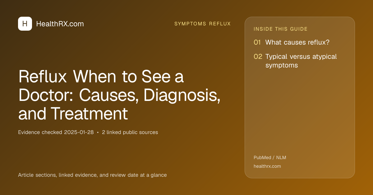Evidence overview for symptoms reflux: Reflux When to See a Doctor: Causes, Diagnosis, and Treatment