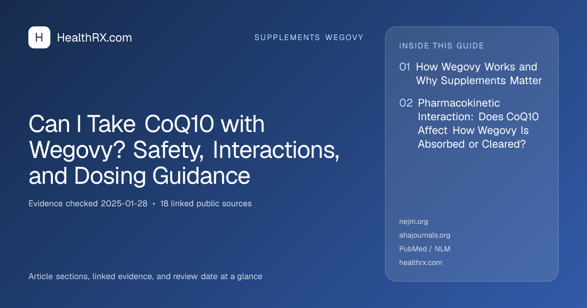 Evidence overview for Can I Take CoQ10 with Wegovy? Safety, Interactions, and Dosing Guidance
