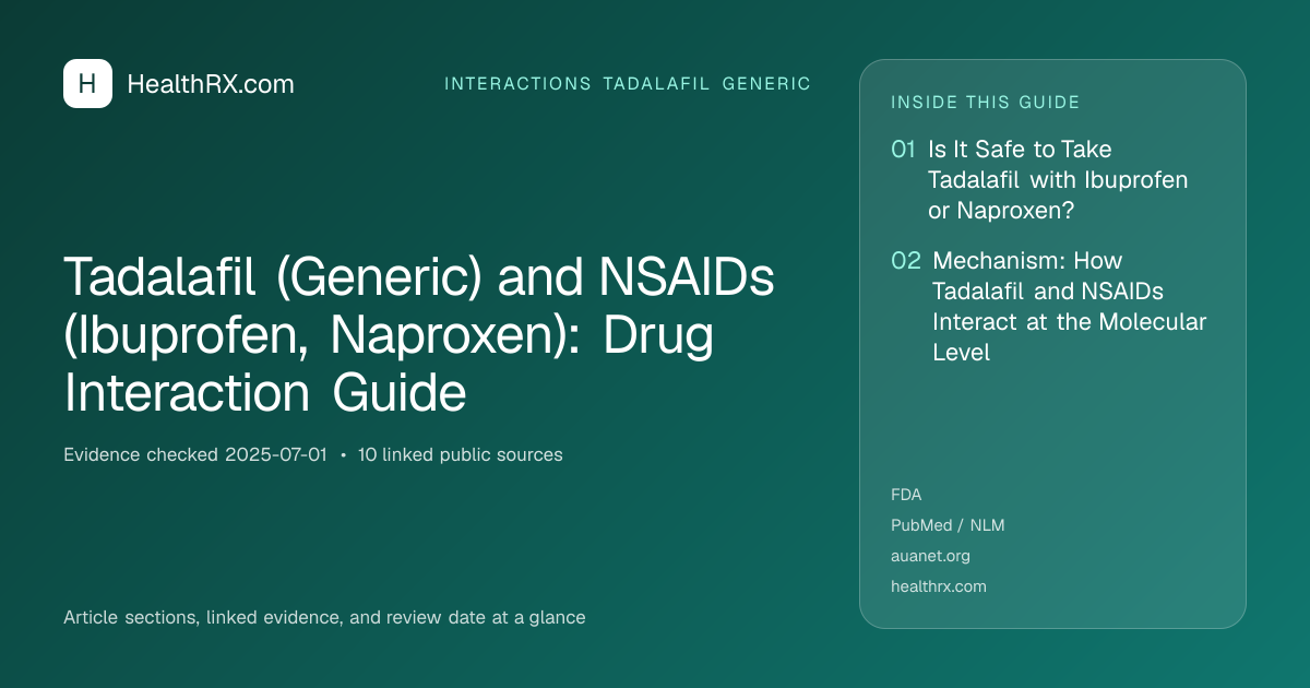 Evidence overview for interactions tadalafil generic: Tadalafil (Generic) and NSAIDs (Ibuprofen, Naproxen): Drug Interaction Guide