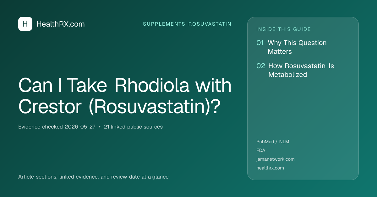 Evidence overview for supplements rosuvastatin: Can I Take Rhodiola with Crestor (Rosuvastatin)?