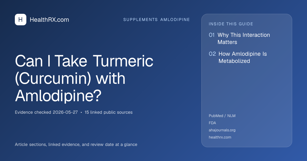 Evidence overview for supplements amlodipine: Can I Take Turmeric (Curcumin) with Amlodipine?