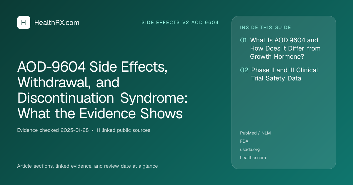 Evidence overview for AOD-9604 Side Effects, Withdrawal, and Discontinuation Syndrome: What the Evidence Shows