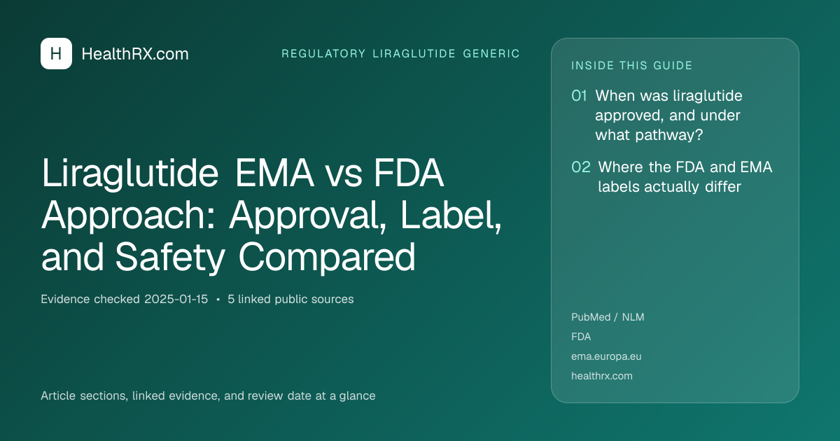 Evidence overview for Liraglutide EMA vs FDA Approach: Approval, Label, and Safety Compared