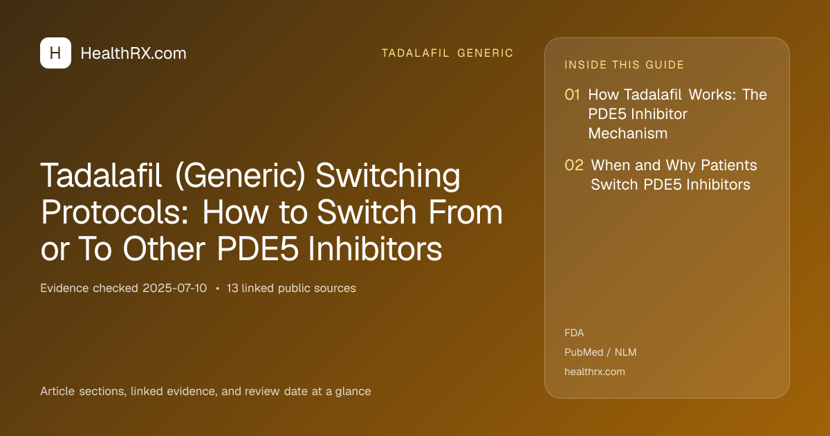 Evidence overview for tadalafil generic: Tadalafil (Generic) Switching Protocols: How to Switch From or To Other PDE5 Inhibitors