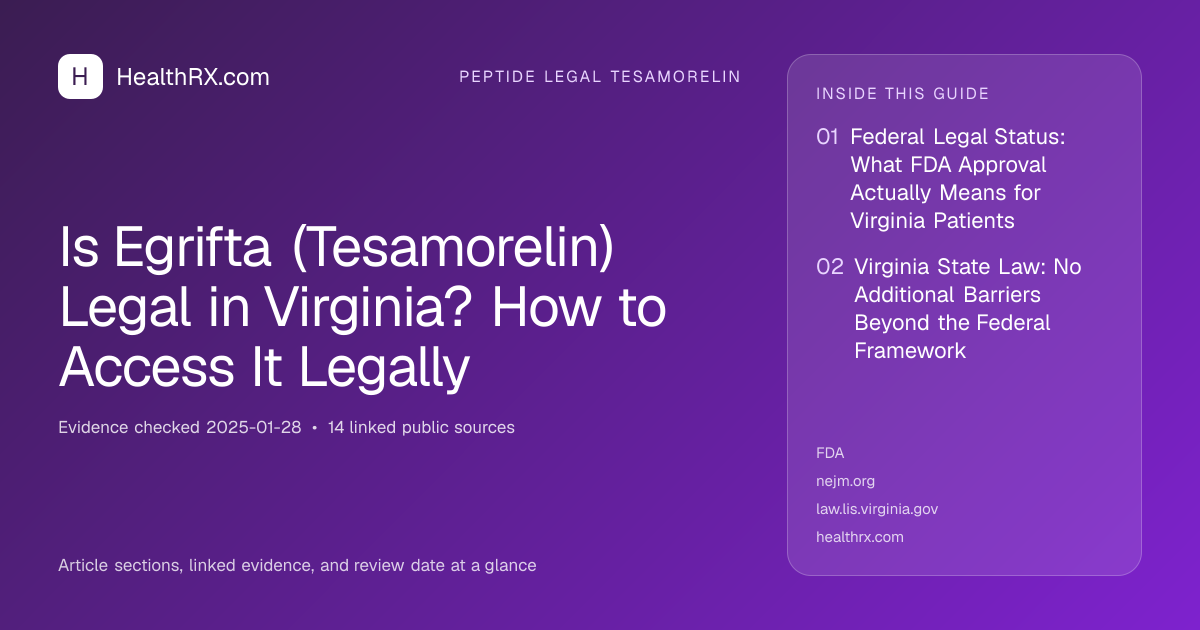Evidence overview for Is Egrifta (Tesamorelin) Legal in Virginia? How to Access It Legally