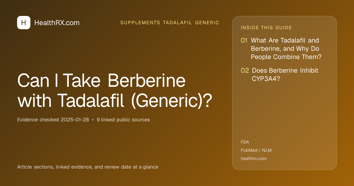 Evidence overview for supplements tadalafil generic: Can I Take Berberine with Tadalafil (Generic)?