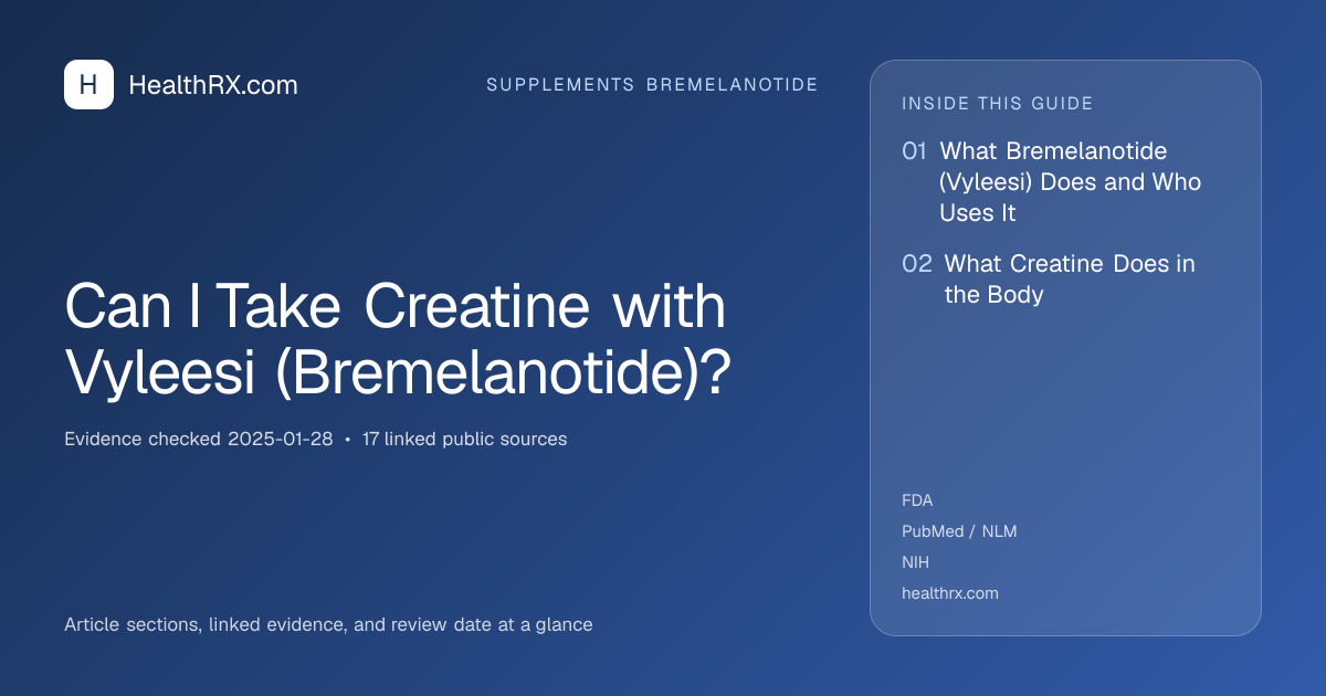 Evidence overview for supplements bremelanotide: Can I Take Creatine with Vyleesi (Bremelanotide)?