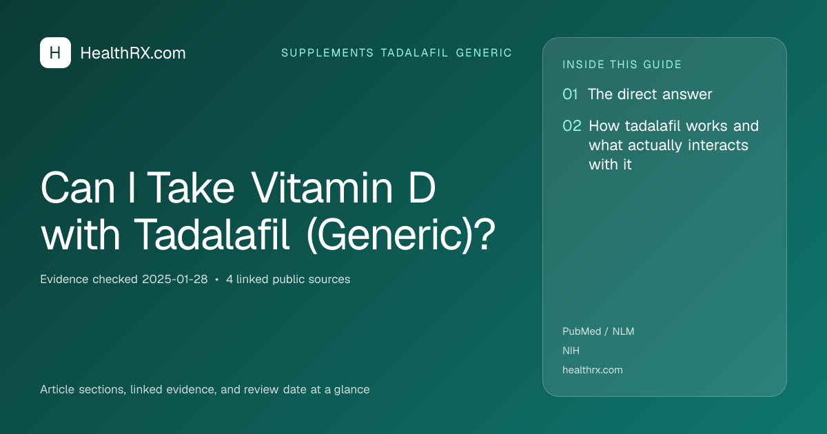 Evidence overview for supplements tadalafil generic: Can I Take Vitamin D with Tadalafil (Generic)?