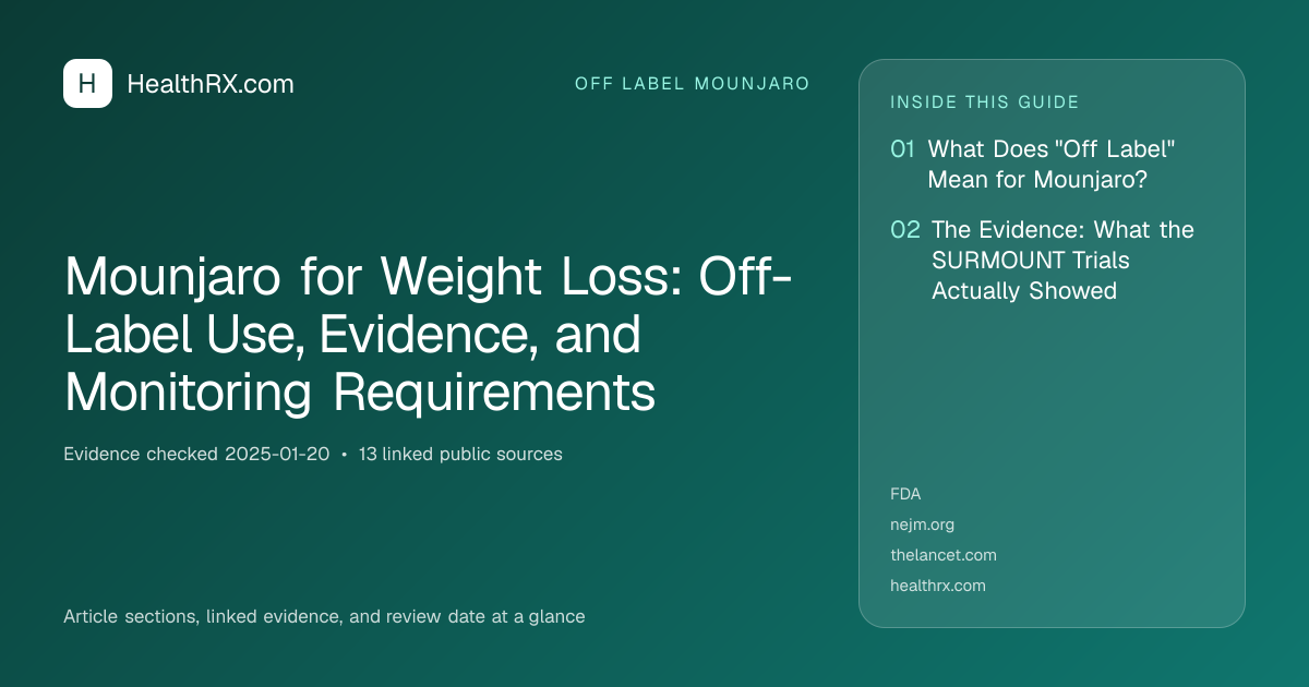 Evidence overview for Mounjaro for Weight Loss: Off-Label Use, Evidence, and Monitoring Requirements