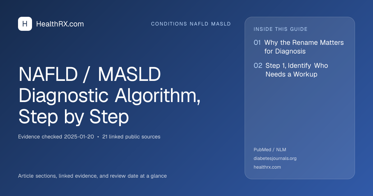 Evidence overview for conditions nafld masld: NAFLD / MASLD Diagnostic Algorithm, Step by Step