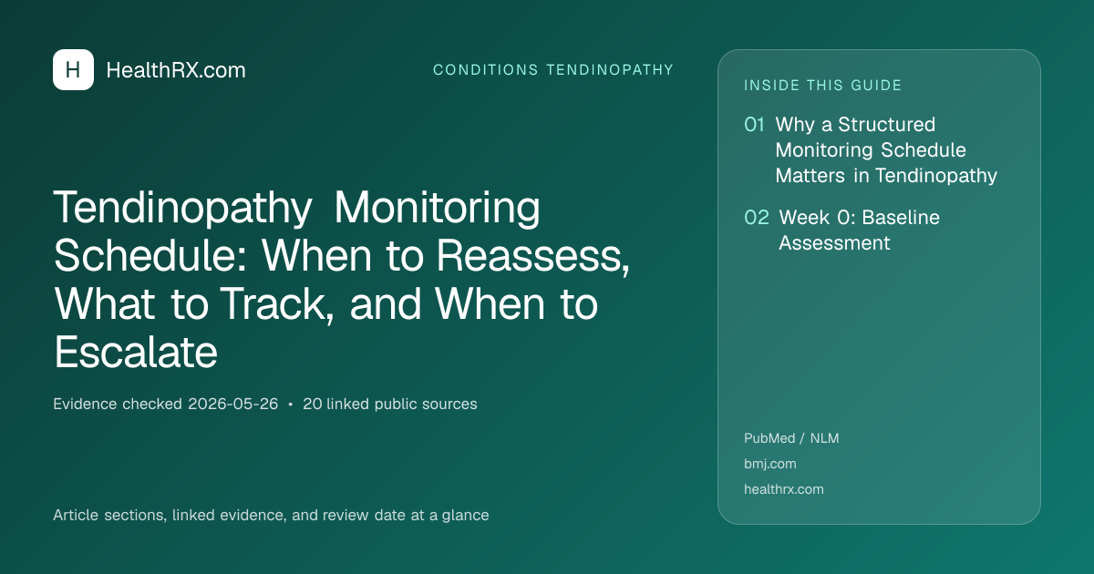 Evidence overview for conditions tendinopathy: Tendinopathy Monitoring Schedule: When to Reassess, What to Track, and When to Escalate