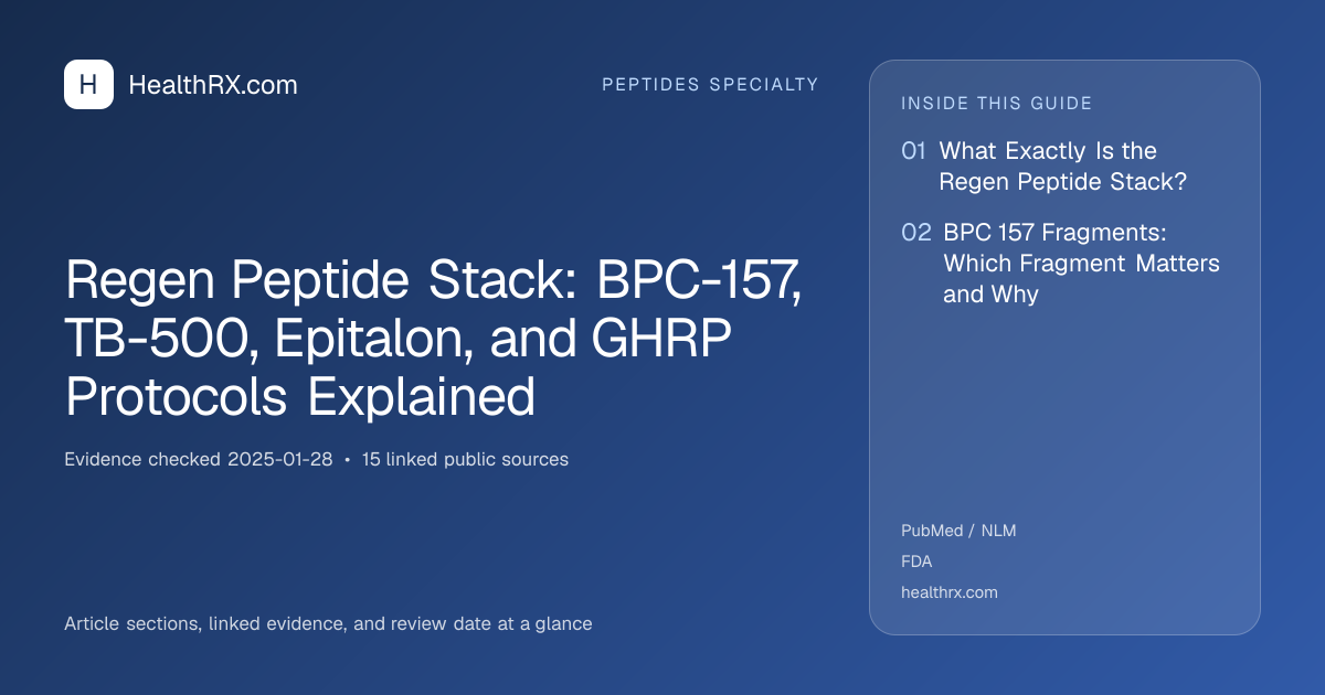 Evidence overview for Regen Peptide Stack: BPC-157, TB-500, Epitalon, and GHRP Protocols Explained