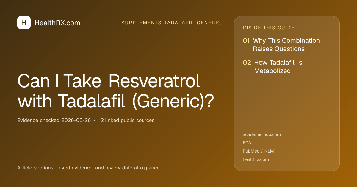 Evidence overview for supplements tadalafil generic: Can I Take Resveratrol with Tadalafil (Generic)?
