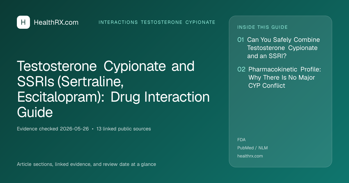 Evidence overview for Testosterone Cypionate and SSRIs (Sertraline, Escitalopram): Drug Interaction Guide