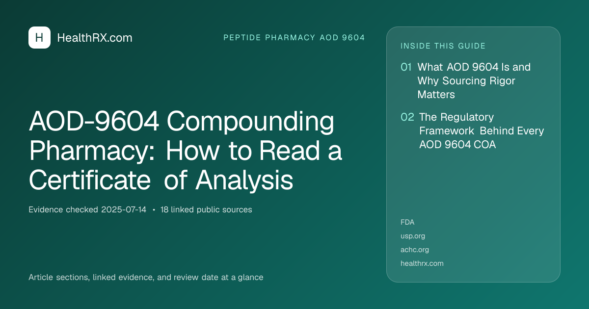 Evidence overview for AOD-9604 Compounding Pharmacy: How to Read a Certificate of Analysis