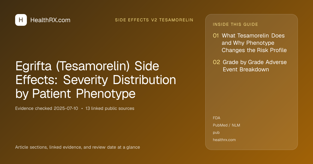 Evidence overview for Egrifta (Tesamorelin) Side Effects: Severity Distribution by Patient Phenotype