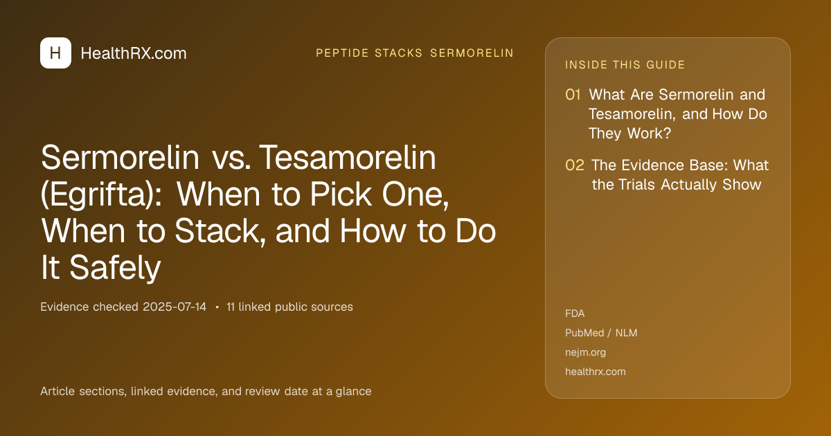 Evidence overview for Sermorelin vs. Tesamorelin (Egrifta): When to Pick One, When to Stack, and How to Do It Safely