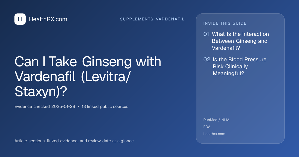 Evidence overview for supplements vardenafil: Can I Take Ginseng with Vardenafil (Levitra/Staxyn)?