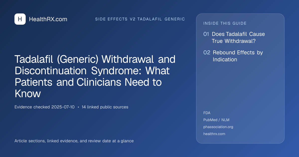 Evidence overview for Tadalafil (Generic) Withdrawal and Discontinuation Syndrome: What Patients and Clinicians Need to Know