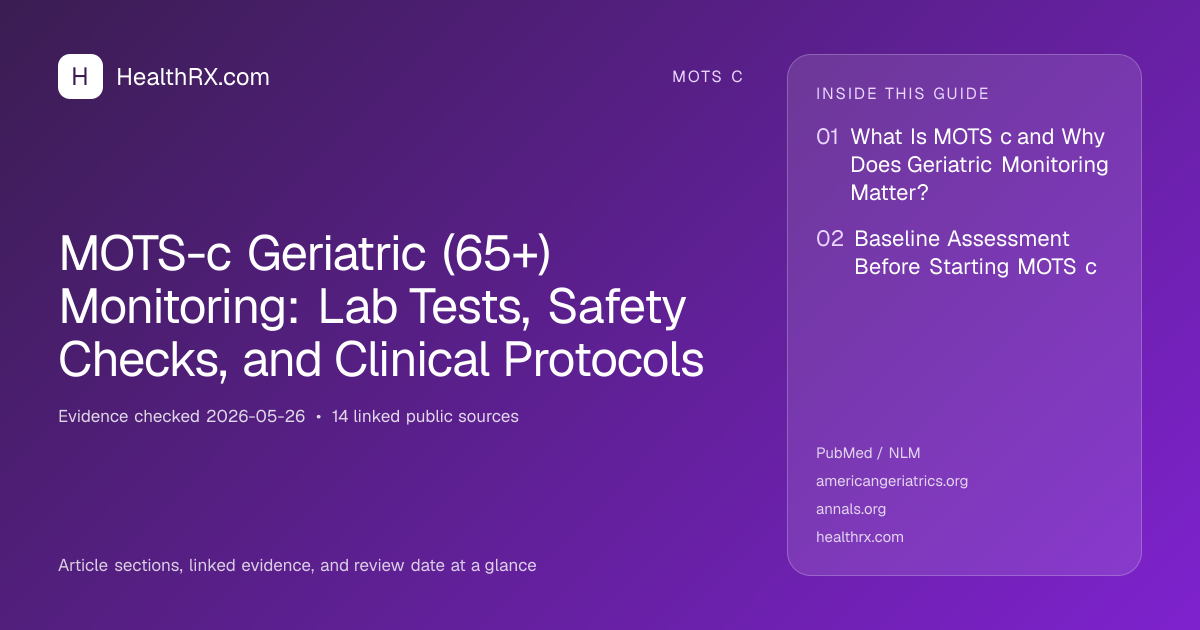 Evidence overview for MOTS-c Geriatric (65+) Monitoring: Lab Tests, Safety Checks, and Clinical Protocols
