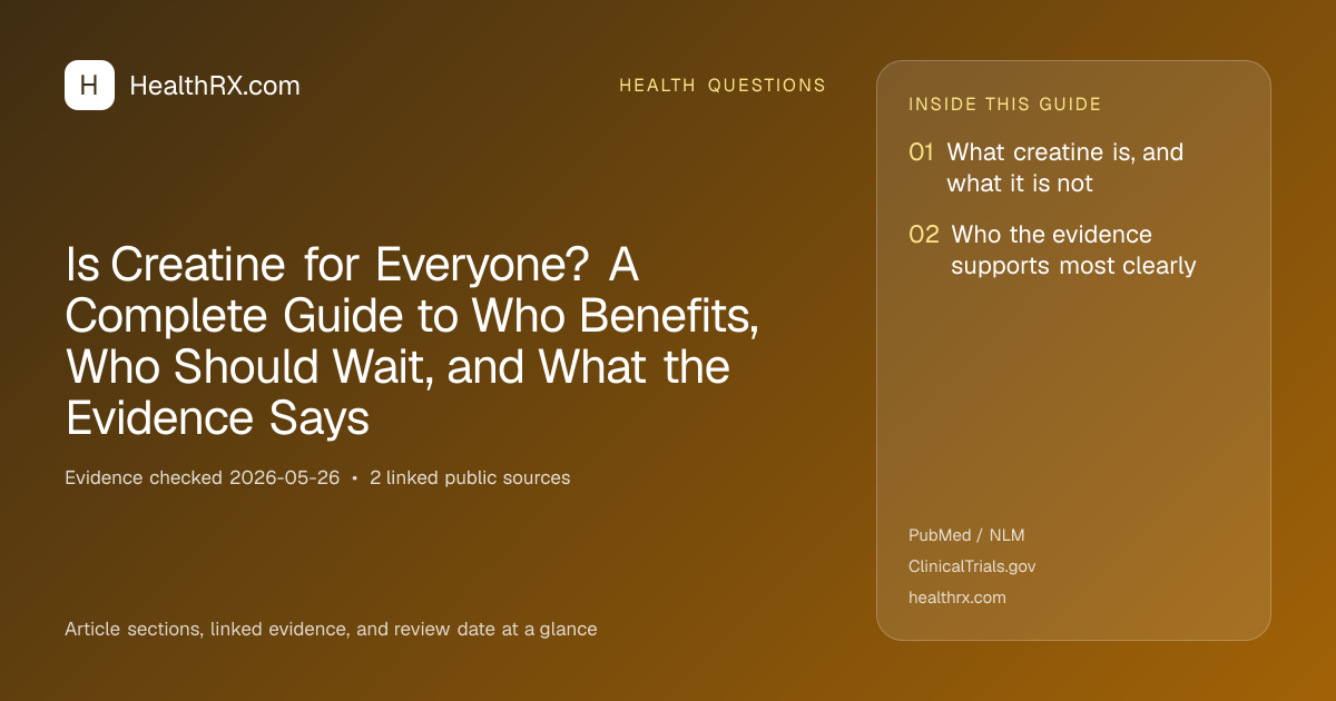 Evidence overview for health questions: Is Creatine for Everyone? A Complete Guide to Who Benefits, Who Should Wait, and What the Evidence Says