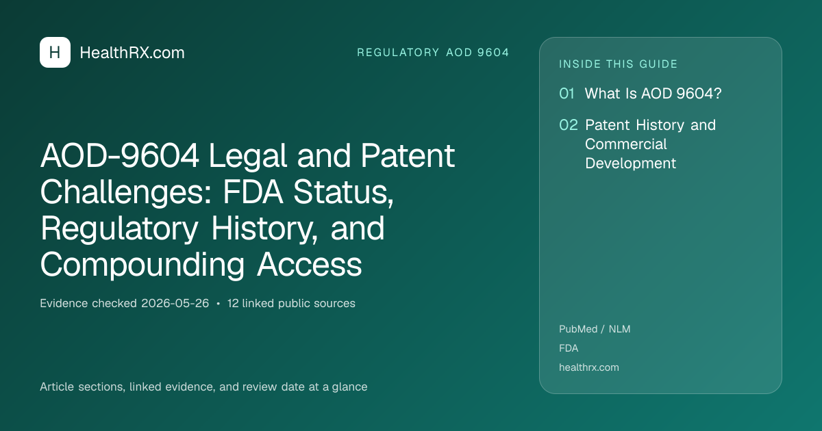 Evidence overview for AOD-9604 Legal and Patent Challenges: FDA Status, Regulatory History, and Compounding Access