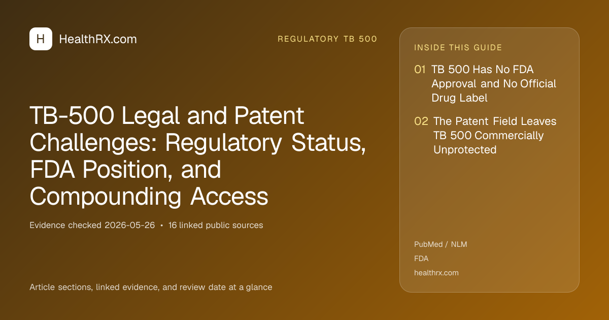 Evidence overview for TB-500 Legal and Patent Challenges: Regulatory Status, FDA Position, and Compounding Access