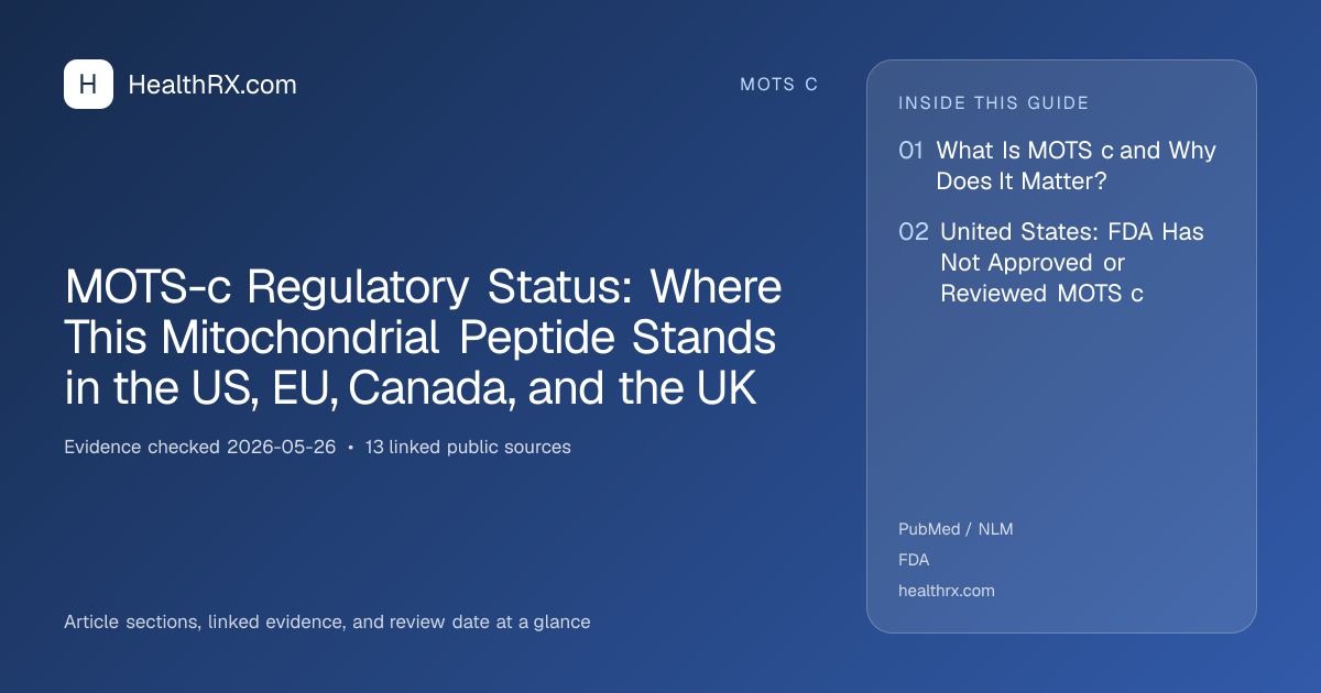 Evidence overview for MOTS-c Regulatory Status: Where This Mitochondrial Peptide Stands in the US, EU, Canada, and the UK