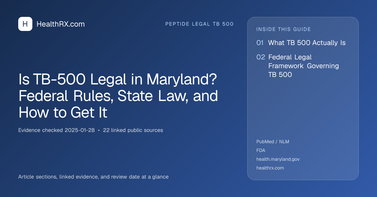 Evidence overview for Is TB-500 Legal in Maryland? Federal Rules, State Law, and How to Get It