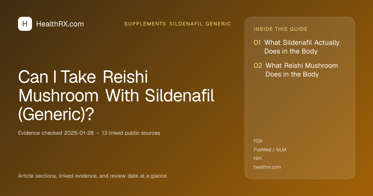 Evidence overview for supplements sildenafil generic: Can I Take Reishi Mushroom With Sildenafil (Generic)?