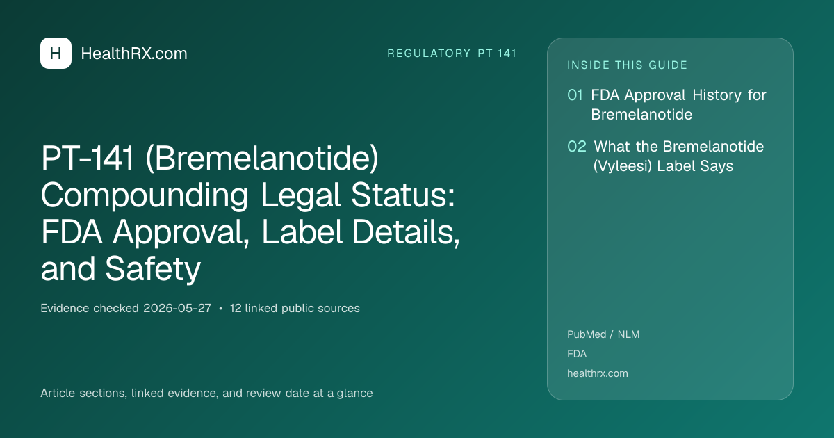 Evidence overview for PT-141 (Bremelanotide) Compounding Legal Status: FDA Approval, Label Details, and Safety