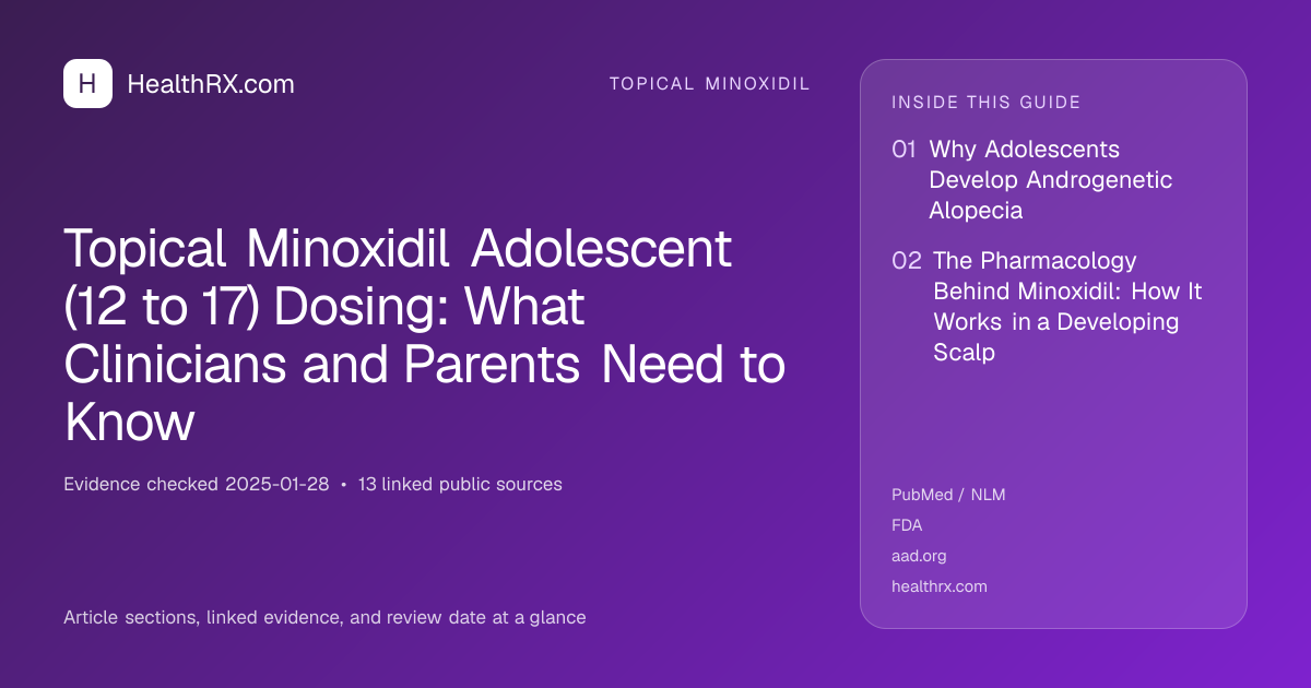 Evidence overview for topical minoxidil: Topical Minoxidil Adolescent (12 to 17) Dosing: What Clinicians and Parents Need to Know