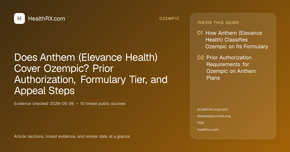 Evidence overview for Does Anthem (Elevance Health) Cover Ozempic? Prior Authorization, Formulary Tier, and Appeal Steps