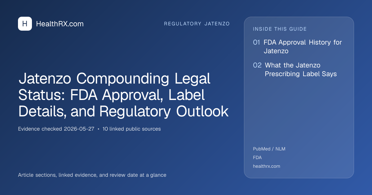 Evidence overview for Jatenzo Compounding Legal Status: FDA Approval, Label Details, and Regulatory Outlook