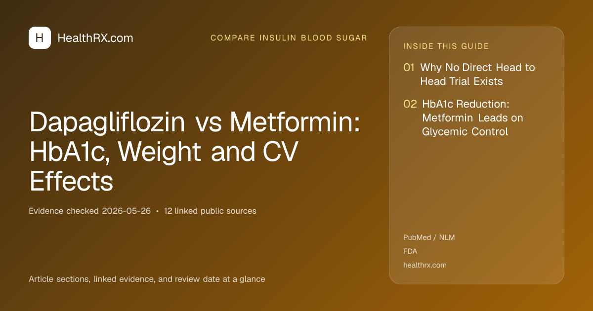 Evidence overview for Dapagliflozin vs Metformin: HbA1c, Weight and CV Effects