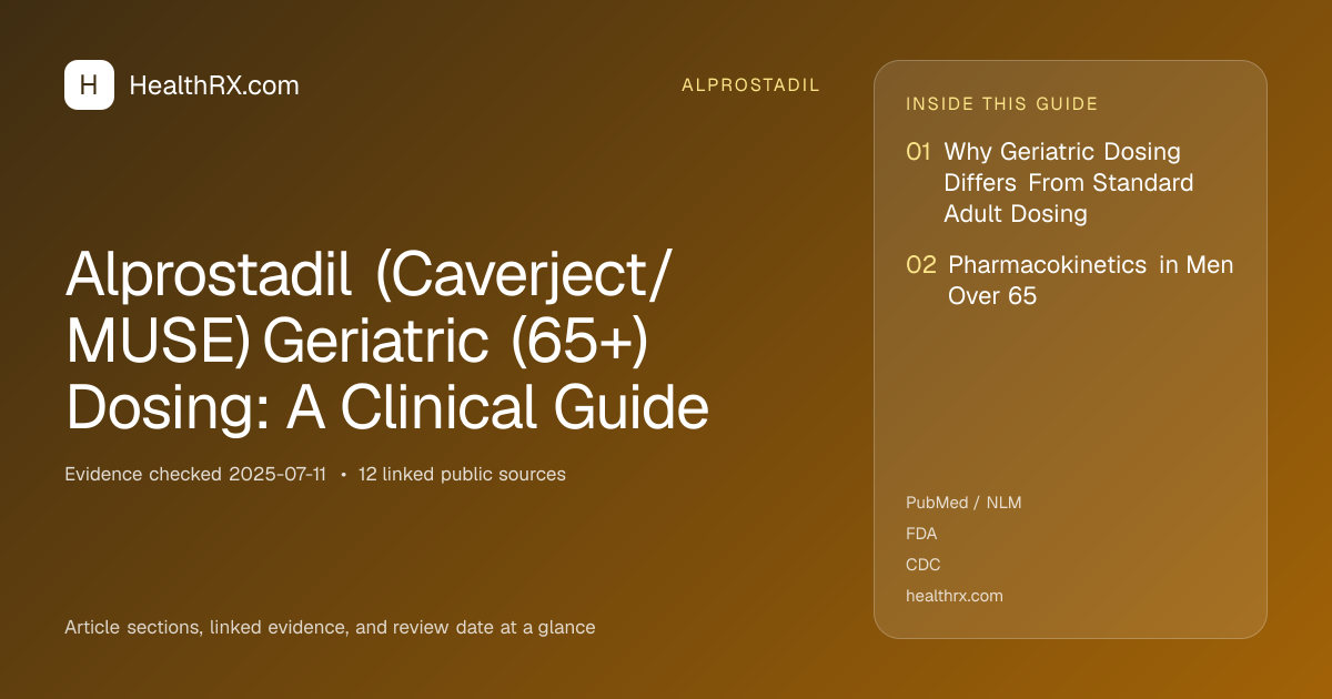 Evidence overview for alprostadil: Alprostadil (Caverject/MUSE) Geriatric (65+) Dosing: A Clinical Guide