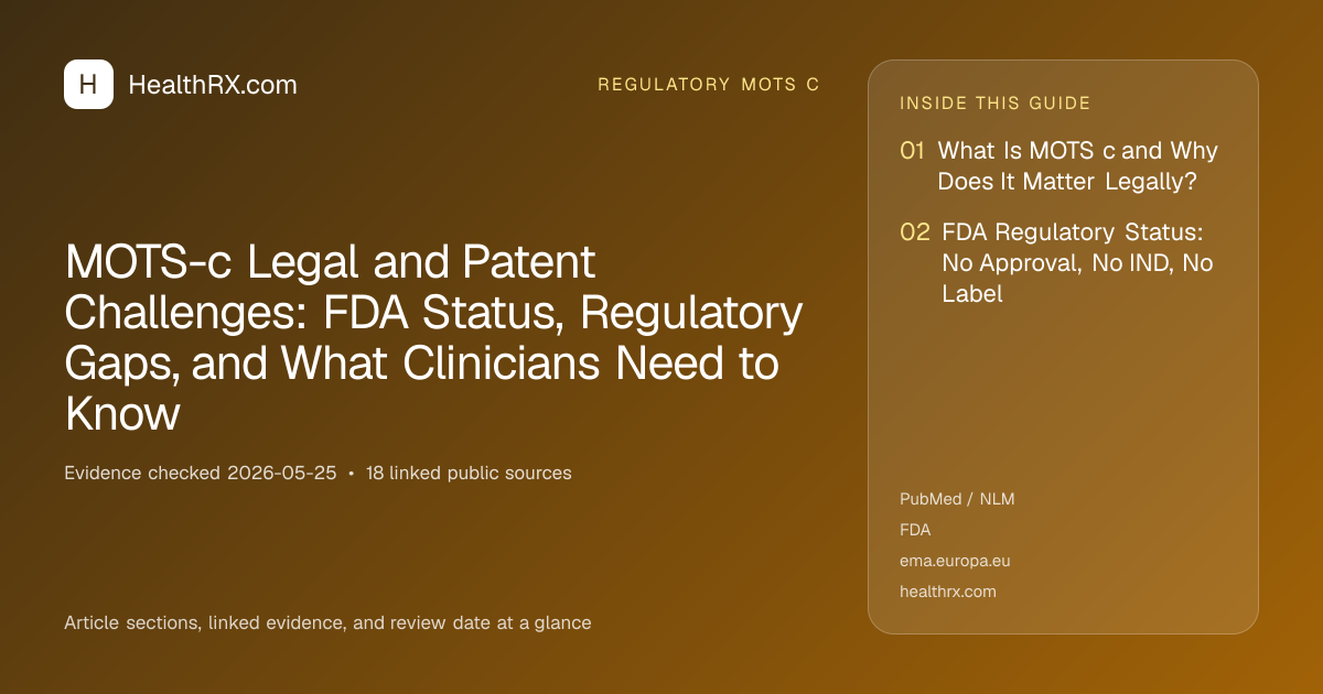 Evidence overview for MOTS-c Legal and Patent Challenges: FDA Status, Regulatory Gaps, and What Clinicians Need to Know