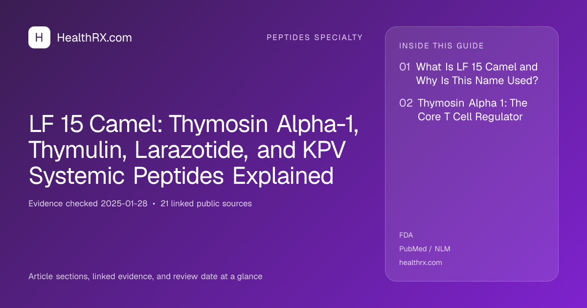 Evidence overview for LF 15 Camel: Thymosin Alpha-1, Thymulin, Larazotide, and KPV Systemic Peptides Explained