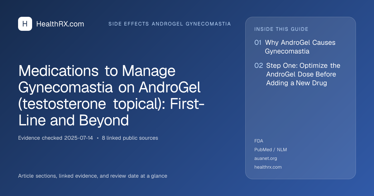 Evidence overview for Medications to Manage Gynecomastia on AndroGel (testosterone topical): First-Line and Beyond