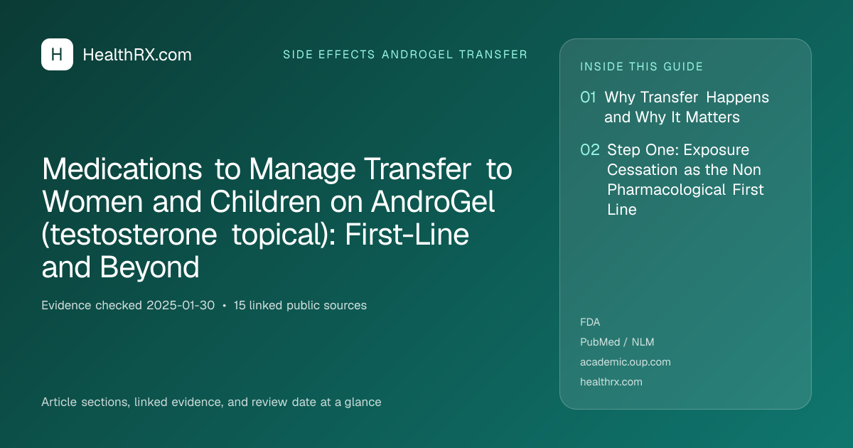 Evidence overview for Medications to Manage Transfer to Women and Children on AndroGel (testosterone topical): First-Line and Beyond