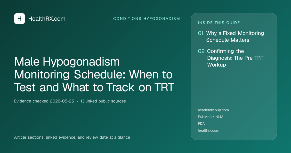 Evidence overview for Male Hypogonadism Monitoring Schedule: When to Test and What to Track on TRT
